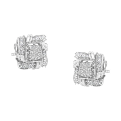.925 Sterling Silver Round-Cut Diamond Stud Earrings