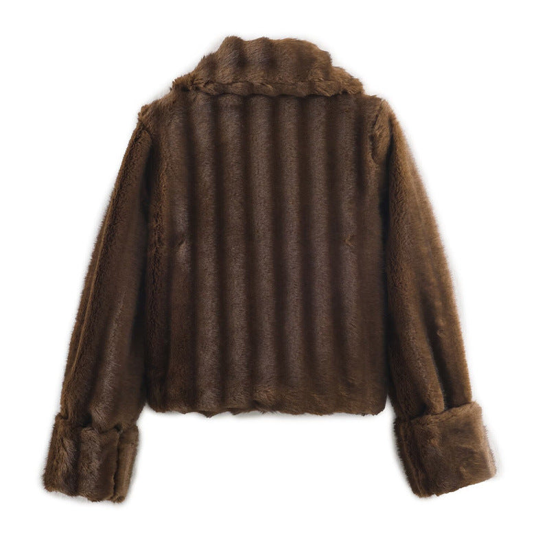 Chaqueta corta de piel sintética para mujer