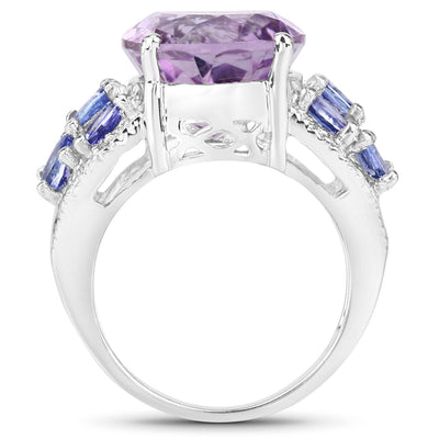 Bague en argent sterling avec améthyste de 6,62 carats, tanzanite et topaze blanche