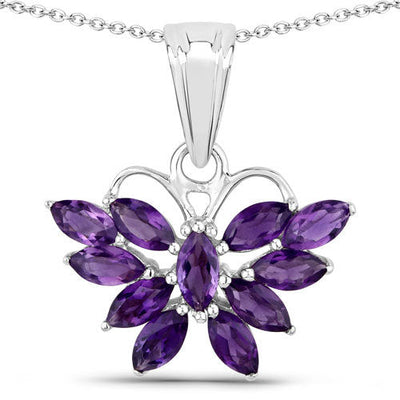 1.65 Carat Genuine Amethyst Butterfly Pendant in Sterling Silver