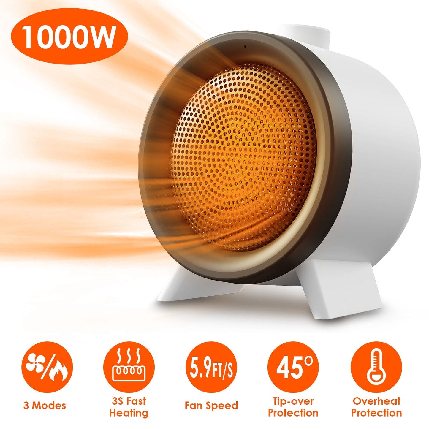 Gbruno 1000W Ceramic Electric Space Heater - Fast Heating & Safety Features