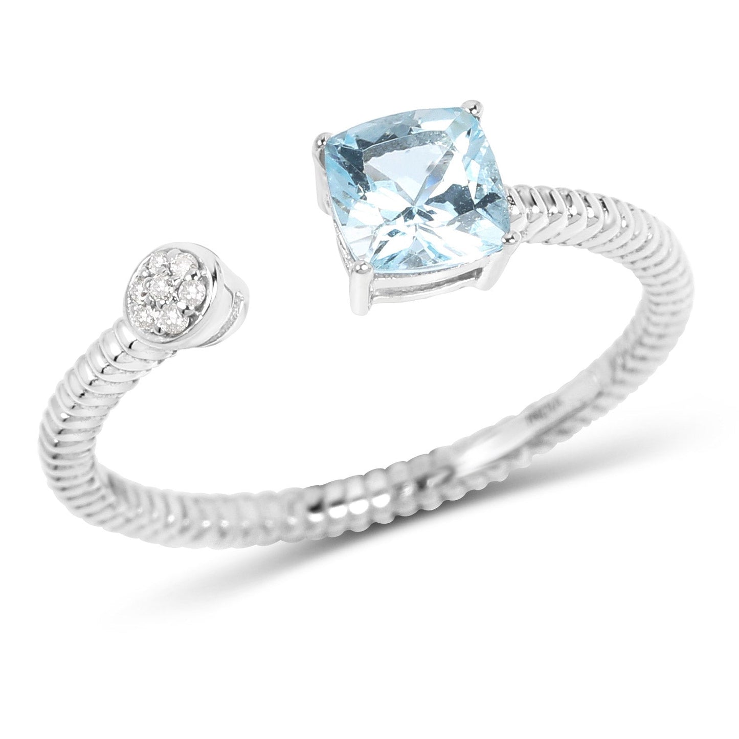 0.52 Carat Aquamarine and Diamond 14K White Gold Ring