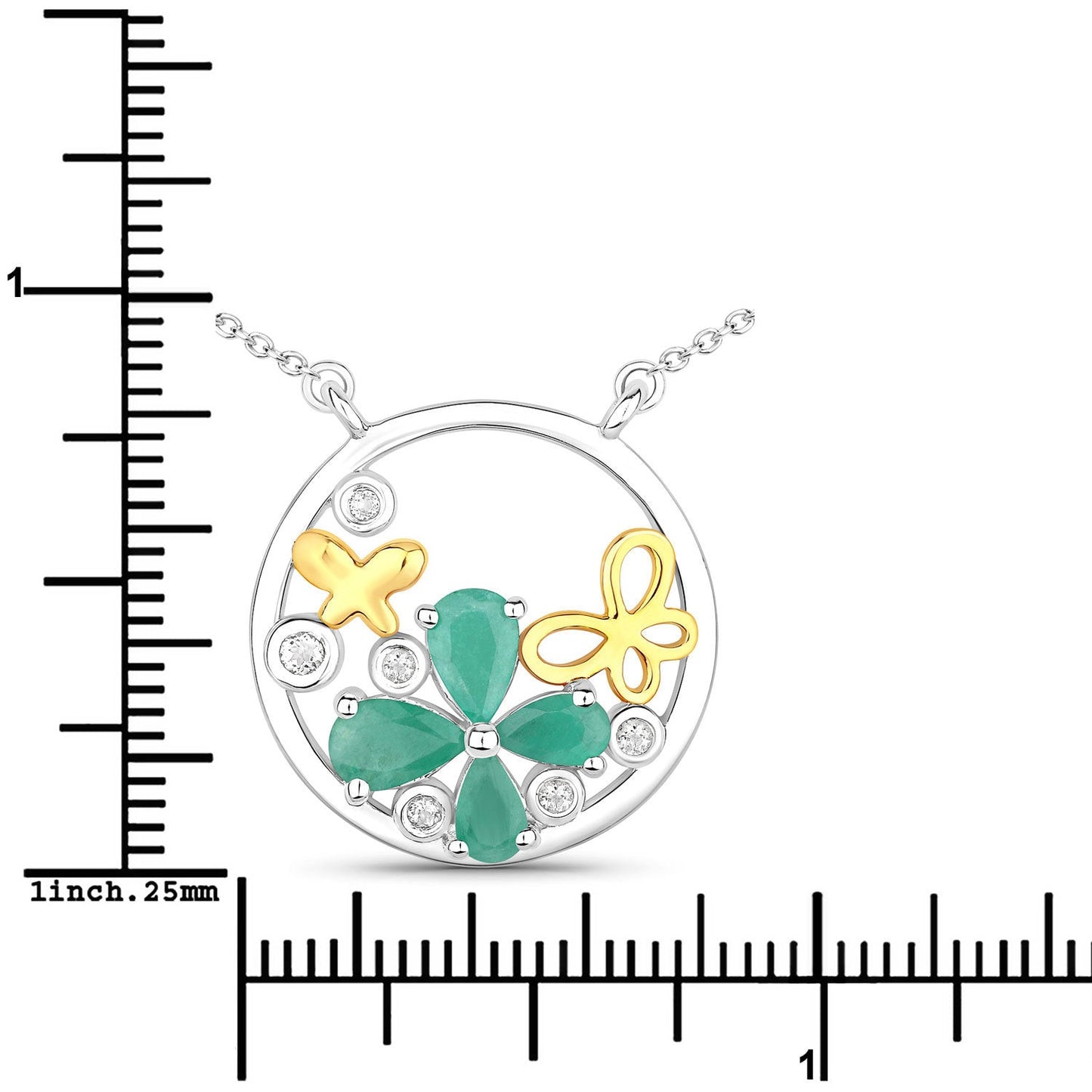 1.35 Carat Genuine Emerald & White Topaz Sterling Silver Pendant