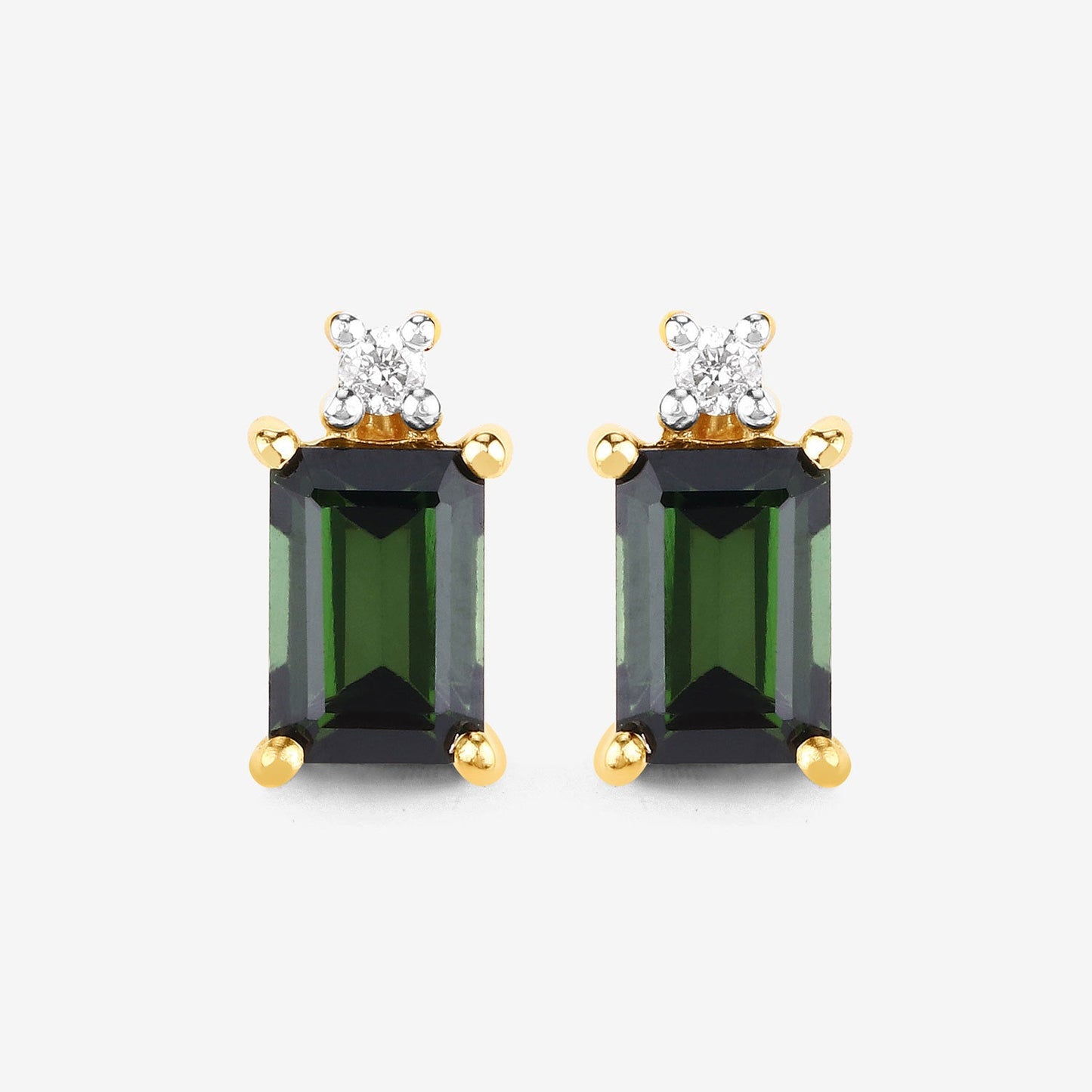 Pendientes de 14K de Oro con Turmalina Verde y Diamantes de 1.24 Quilates