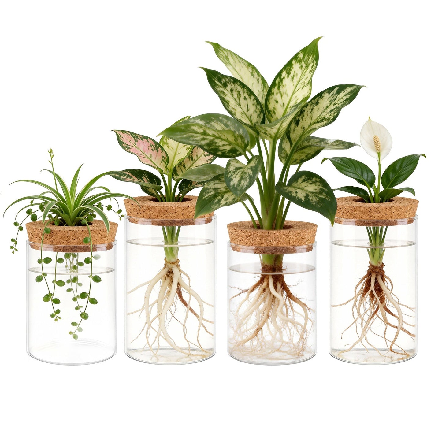 Ensemble de 4 stations de propagation en verre pour plantes d'intérieur