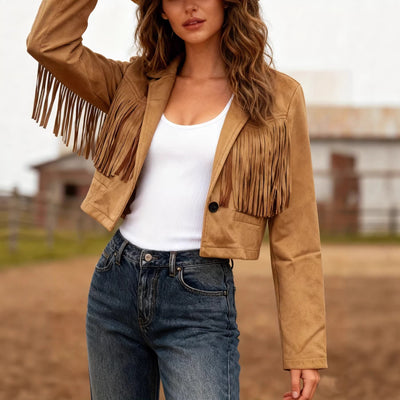 Elegant Solid Color Women's Tassel Edge Short Jacket