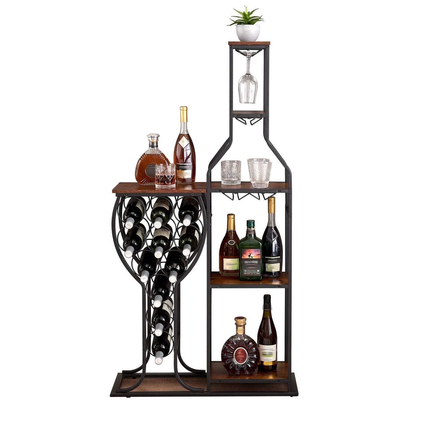 11 bottle wine baking rack, 5-layer independent wine rack with hanging wine glass rack and storage rack - Korvel