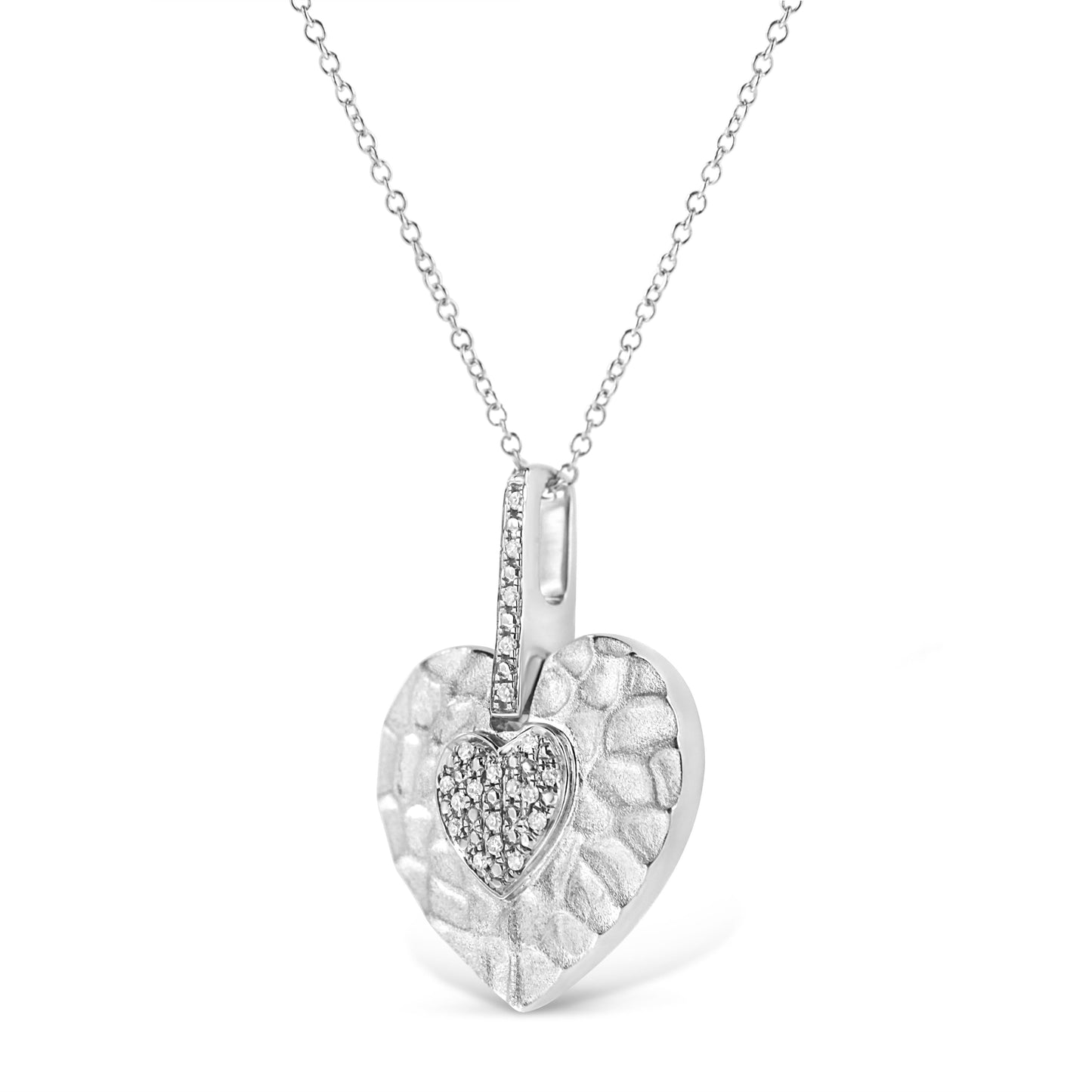 .925 Sterling Silver Heart Pendant Necklace with Diamond Accents