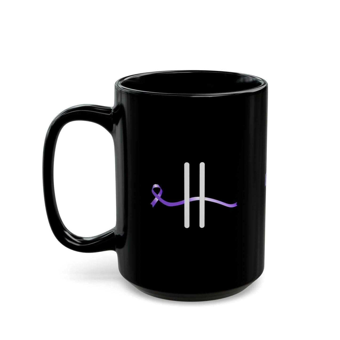 Pause for Epilepsy Awareness Purple Ribbon Black Ceramic Mug