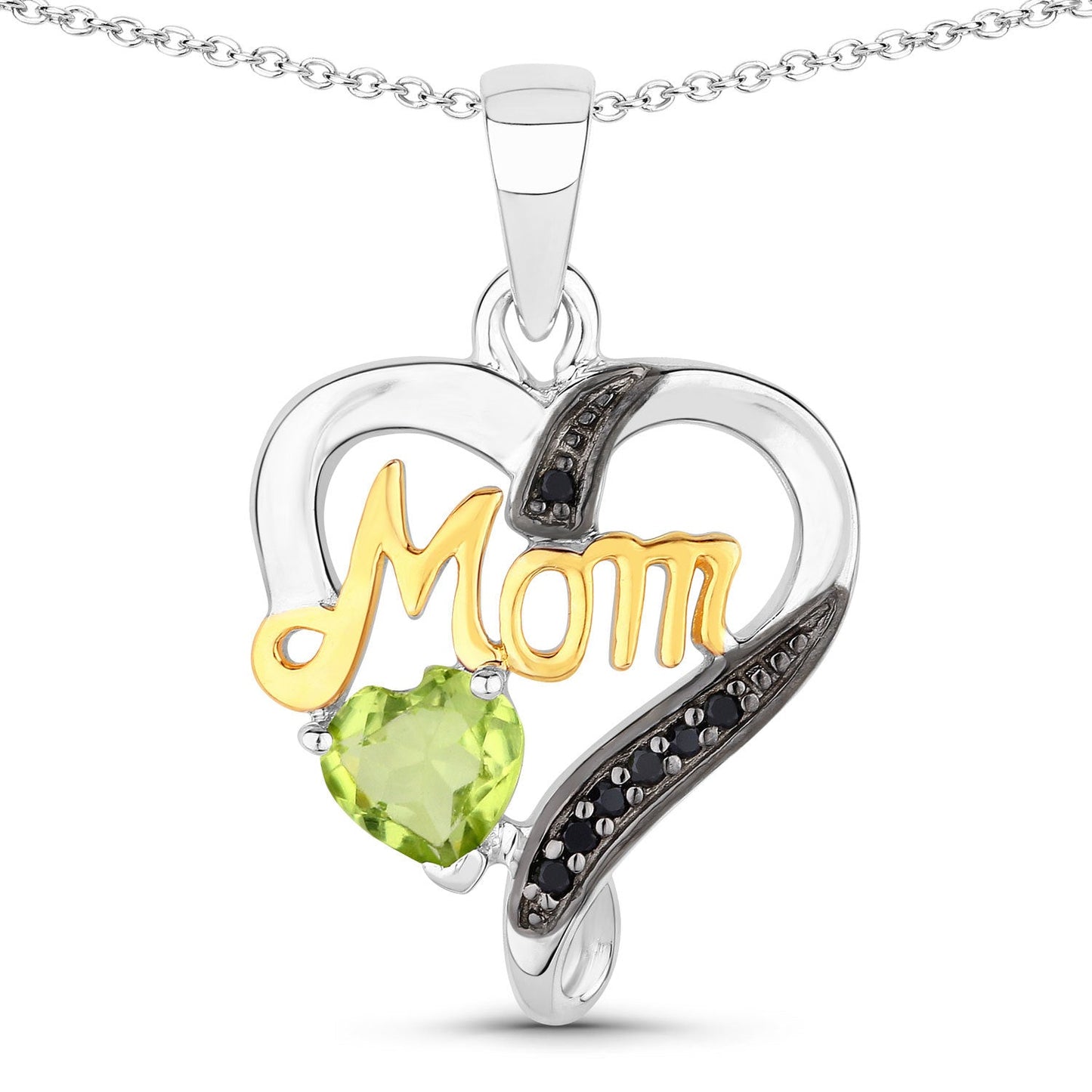 Pendentif en péridot véritable de 0,49 carat et spinelle noir en argent sterling