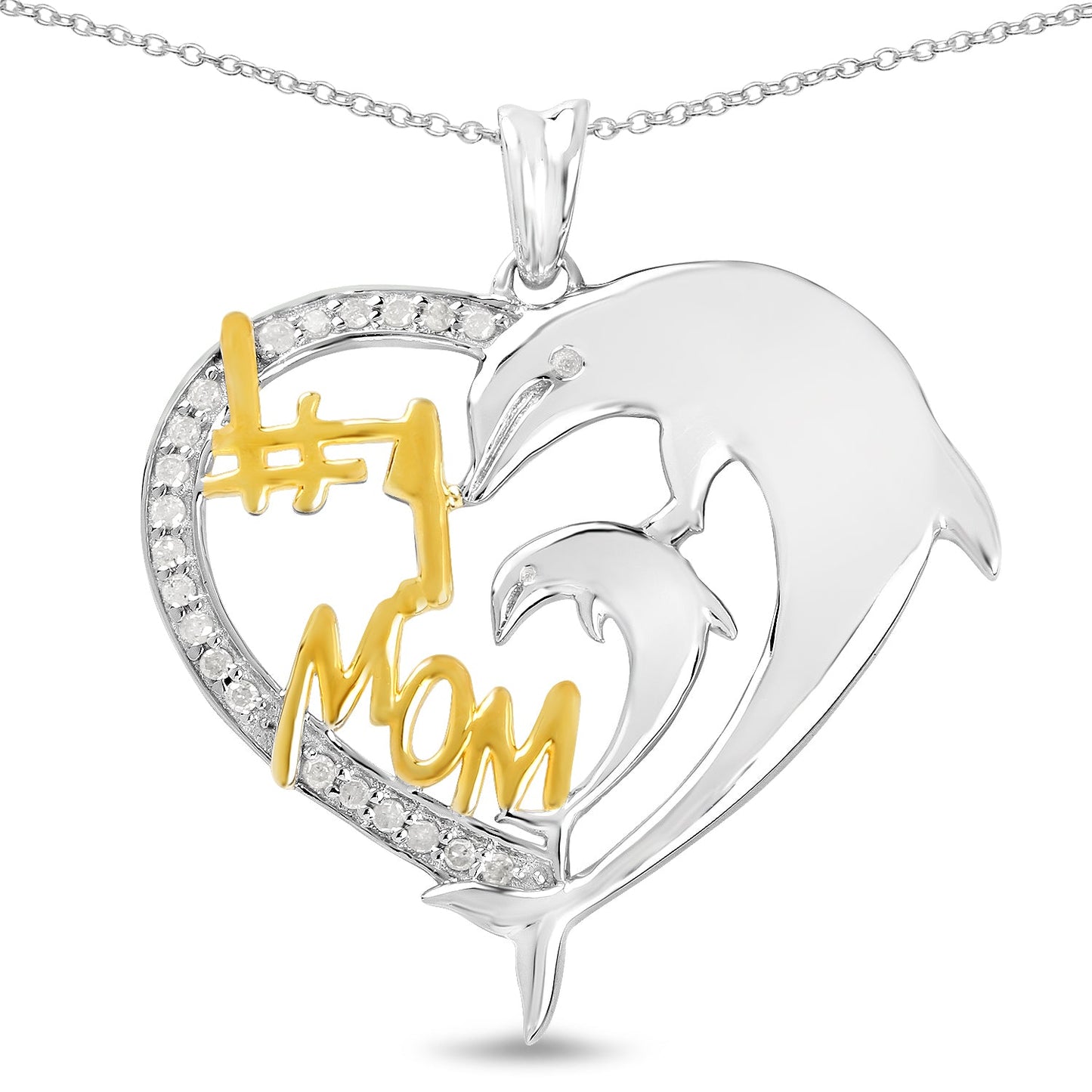 Two Tone Plated Sterling Silver Pendant with Genuine White Diamonds
