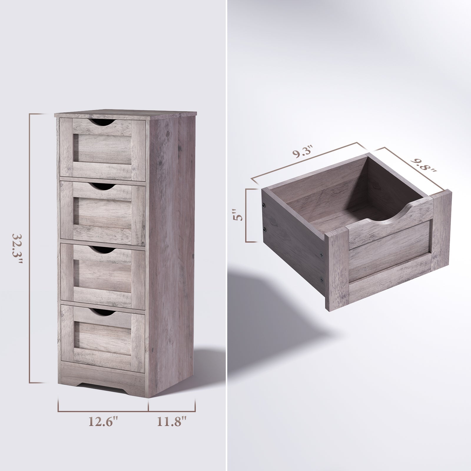 Floor Cabinet Wooden Storage Cabinet Home Office Living Room Bathroom Side Table Sturdy Modern 4 Drawers Grey - Korvel