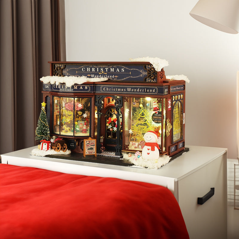 Maisons de poupées en bois DIY Joyeux Noël Wonderland avec lumière LED