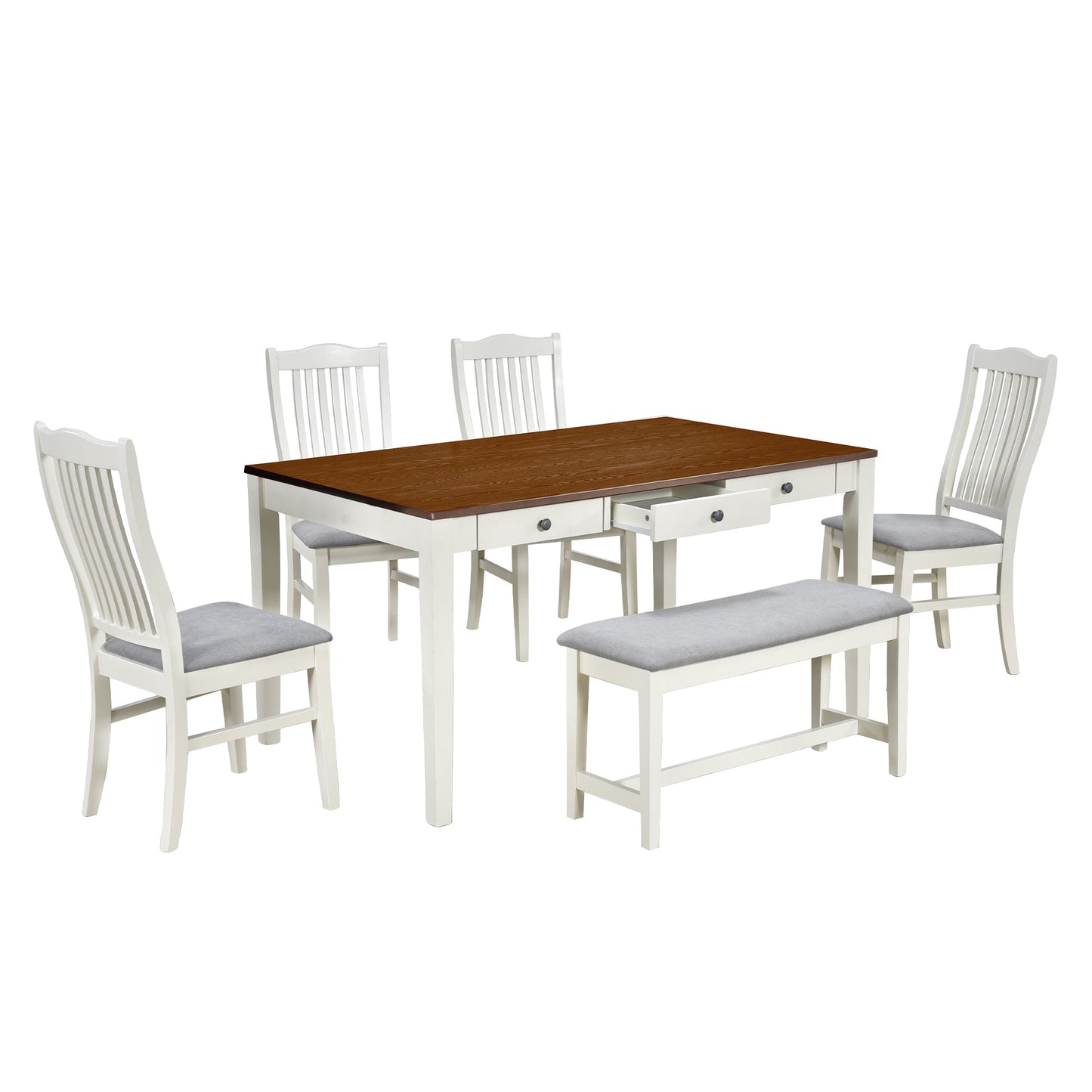 Conjunto de Mesa de Comedor de Madera de 6 Piezas TOPMAX de Estilo Mid-Century