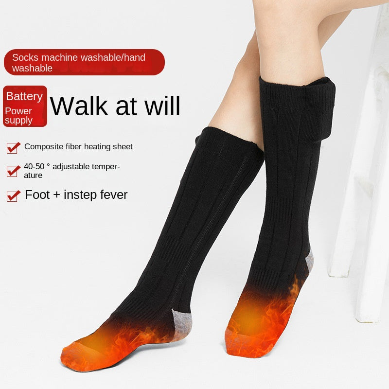 Heating socks, warm electric socks, USB charging long tube skiing socks, men's and women's winter heating and foot warming socks - Korvel