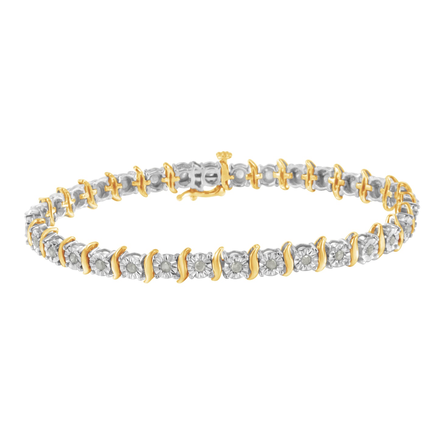 Pulsera de Tenis S-Curve de Diamantes en Oro de 10K y Plata Esterlina Bicolor