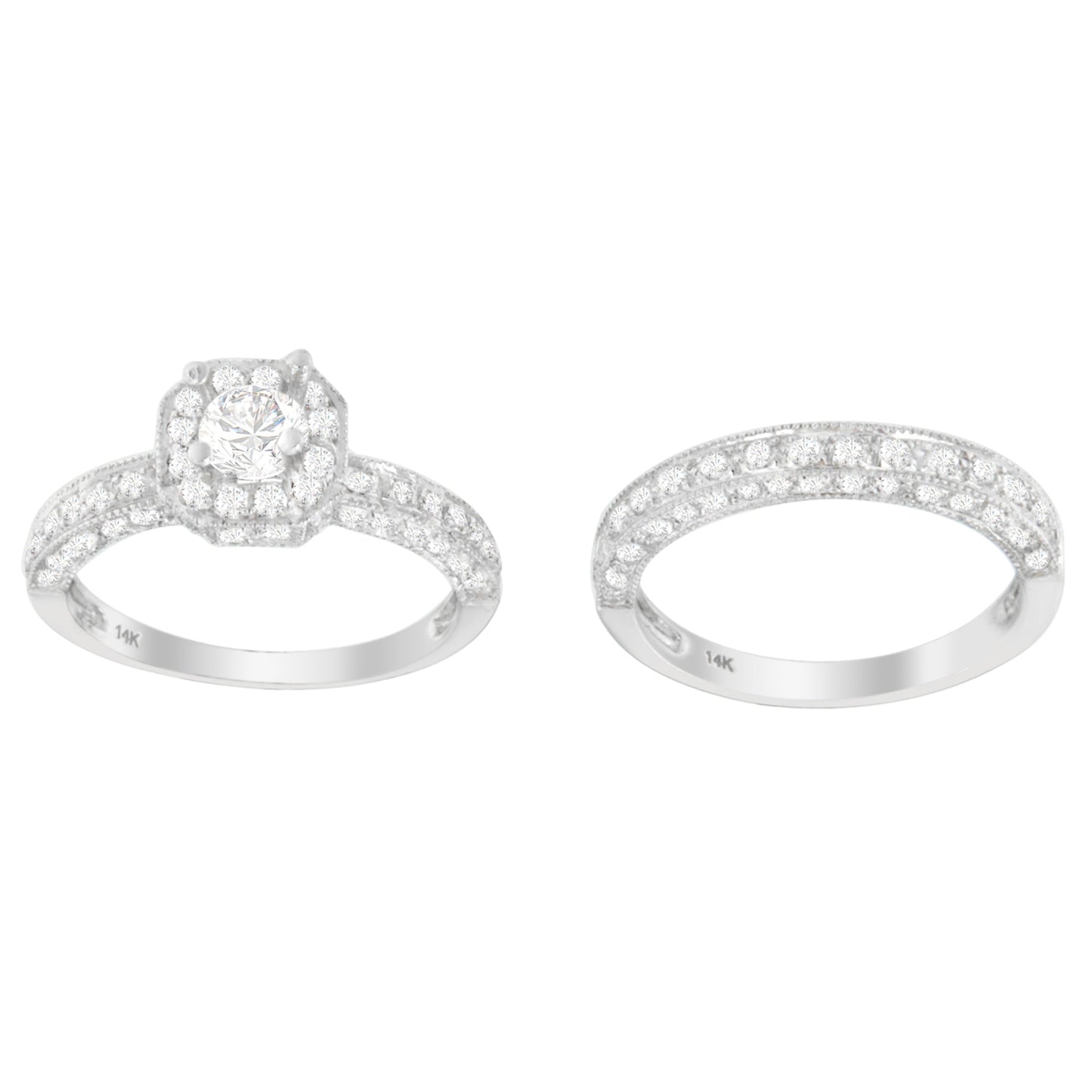 Bague de fiançailles en diamant taille ronde en or blanc 14K 1 ct. TDW