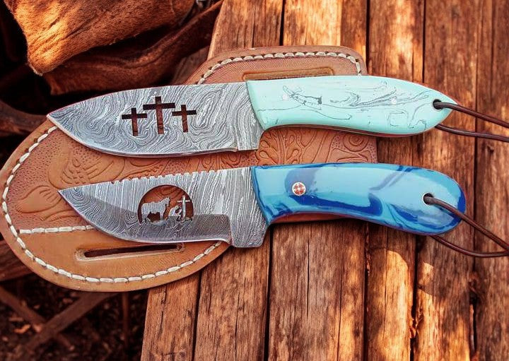 Authentic Cowboy Knife Set with Exquisite Damascus Steel Blades - Korvel
