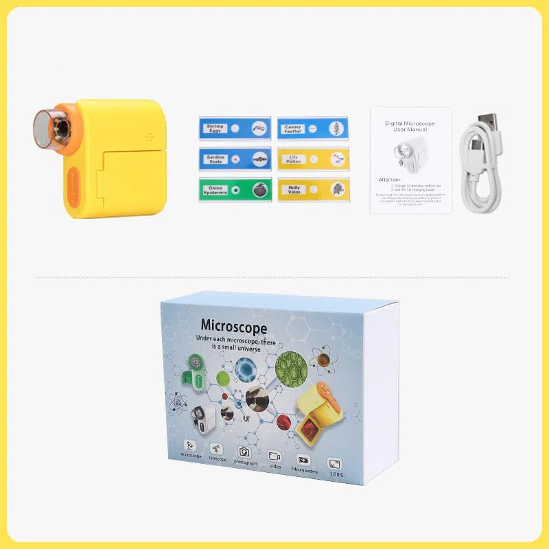 Handheld portable screen with camera microscope for children's science, high school students' toys can see bacteria 1000 times - Korvel
