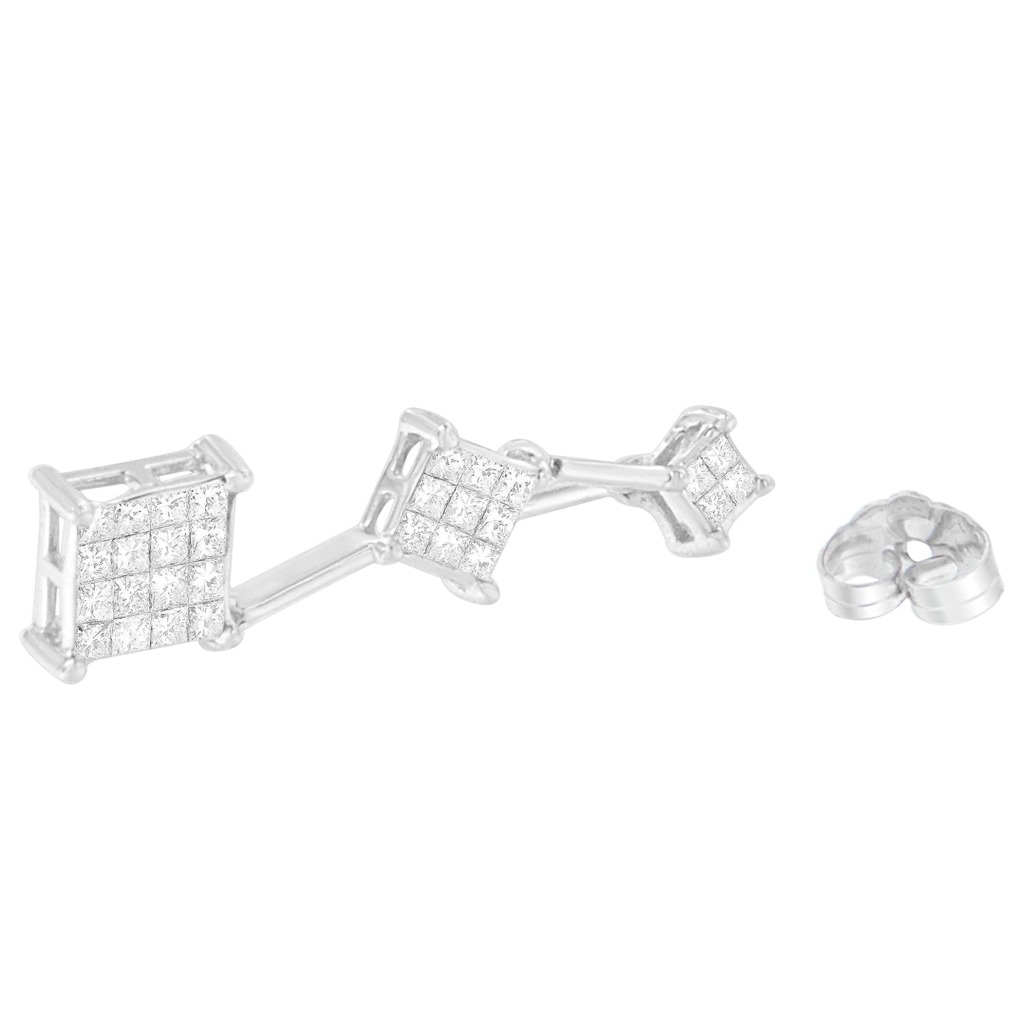 14K White Gold Princess Cut Diamond Earrings