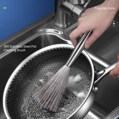 Stainless Steel Pot Brush Dishwashing Pot Brush Long Handle Household Cleaning - Korvel