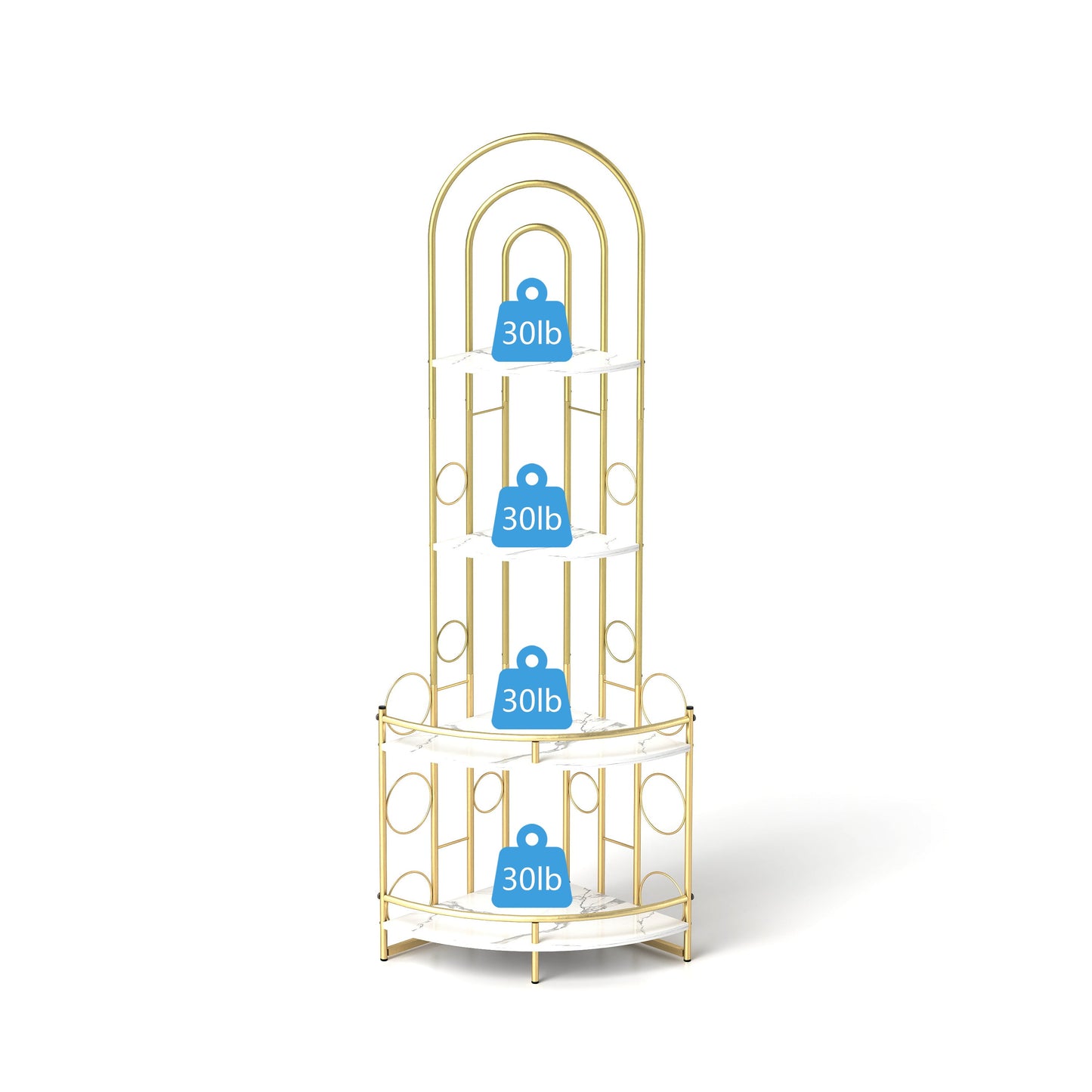 Gold 4-Tier Corner Bookshelf, Modern Style, Plant Stand with Metal Frame - Korvel
