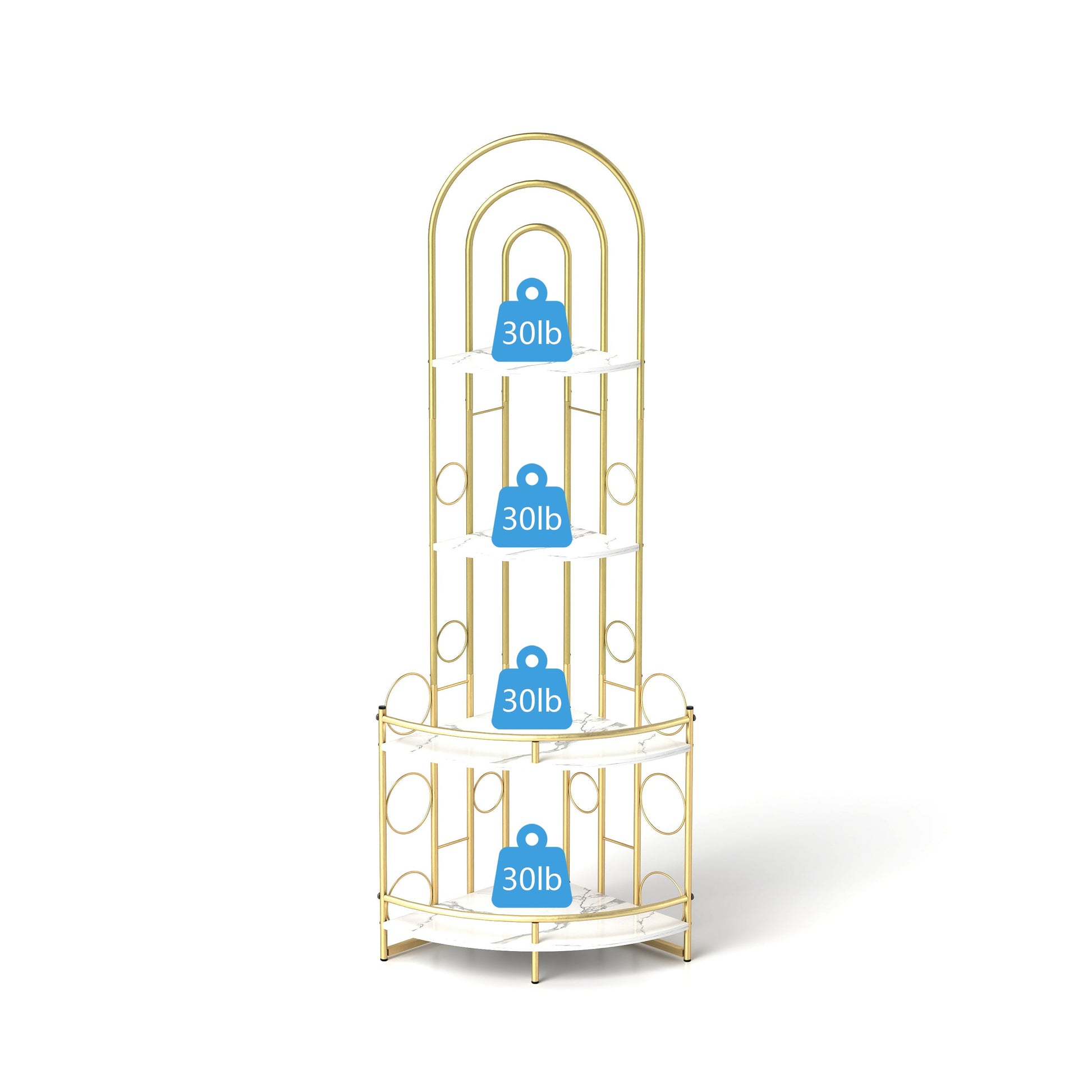 Gold 4-Tier Corner Bookshelf, Modern Style, Plant Stand with Metal Frame - Korvel