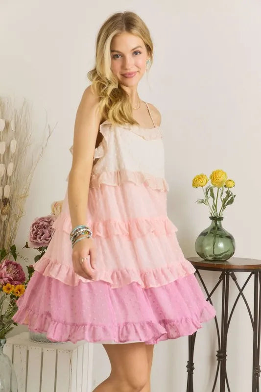 Swiss Dot Ruffled Tiered Mini Dress - Elegant & Playful