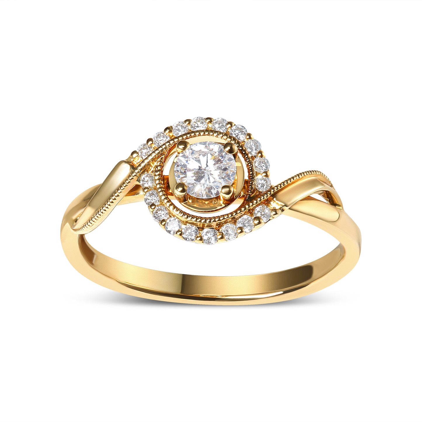 Anillo de Compromiso en Oro Amarillo de 14K con Diamantes Halo de 1/3 Cttw - Talla 7