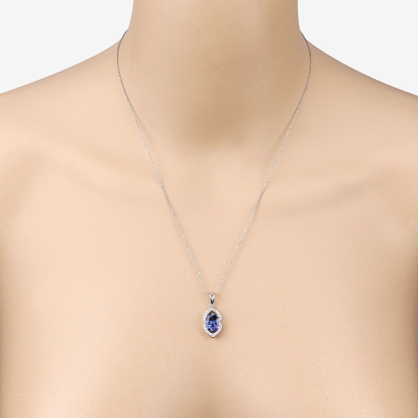 2.44 Carat Genuine Tanzanite and White Diamond Pendant in 14K White Gold