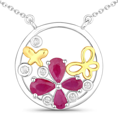 1.47 Carat Genuine Ruby and White Topaz Pendant in Sterling Silver