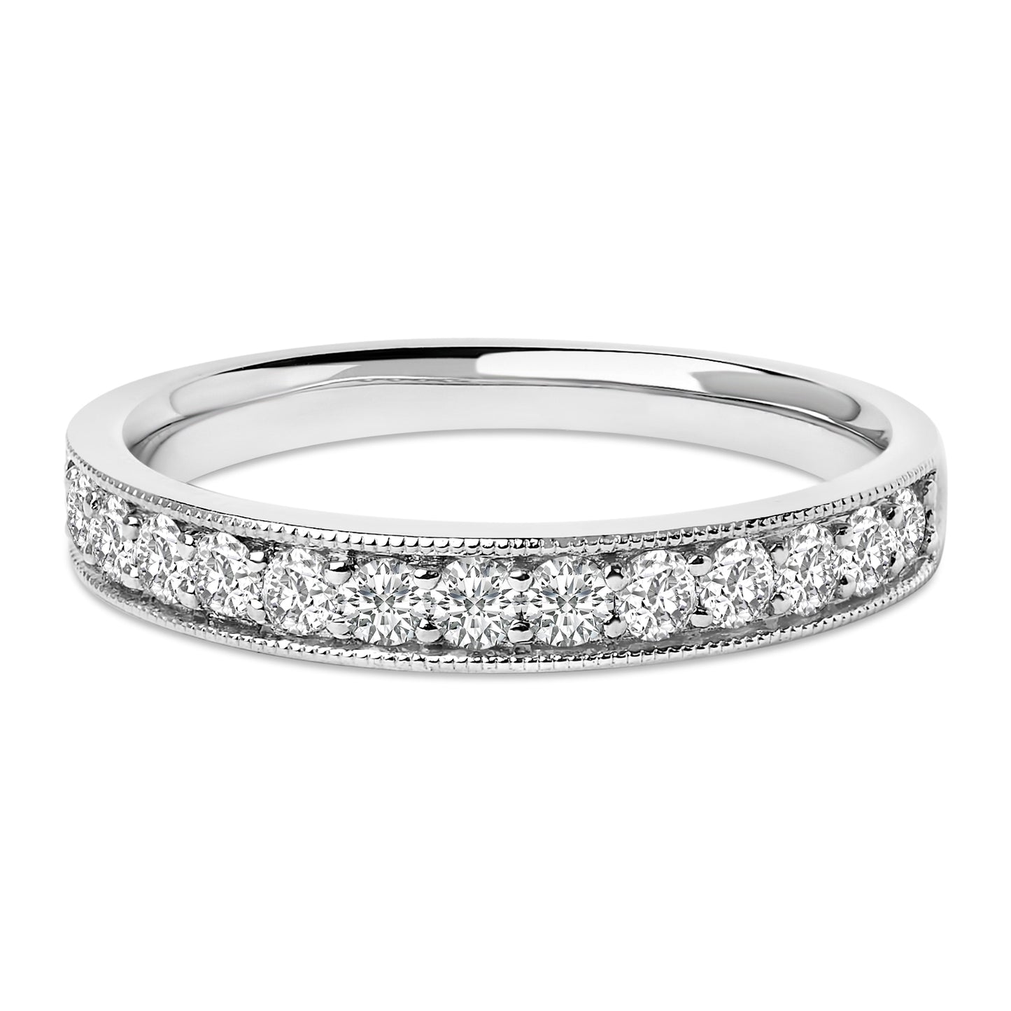 Bague de mariage en or jaune 14K avec diamants ronds de 1/2 Cttw et finition milgrain