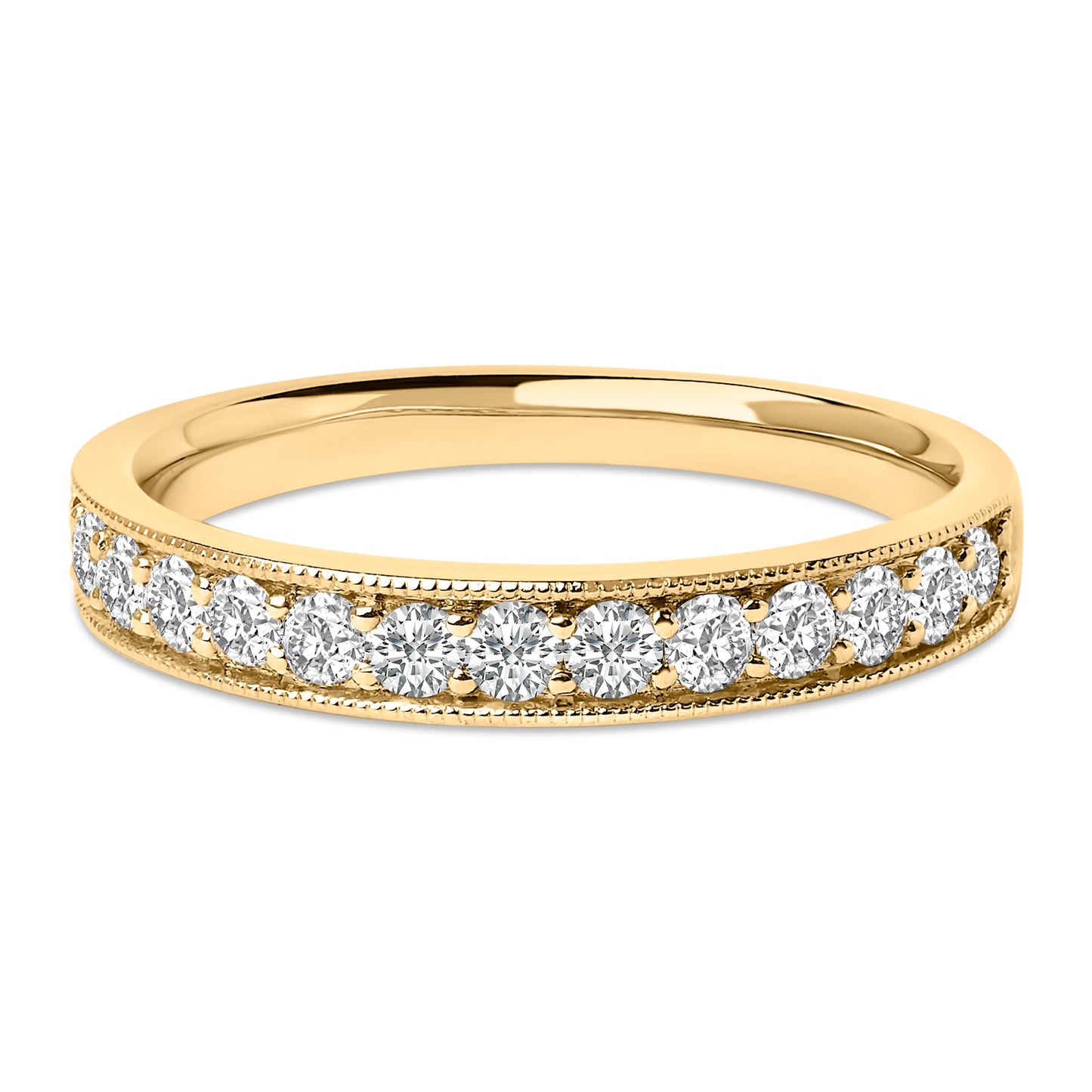 Bague de mariage en or jaune 14K avec diamants ronds de 1/2 Cttw et finition milgrain