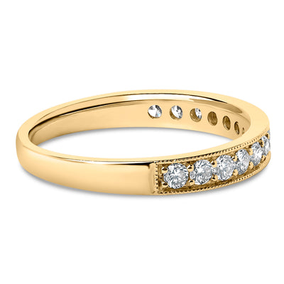 Bague de mariage en or jaune 14K avec diamants ronds de 1/2 Cttw et finition milgrain