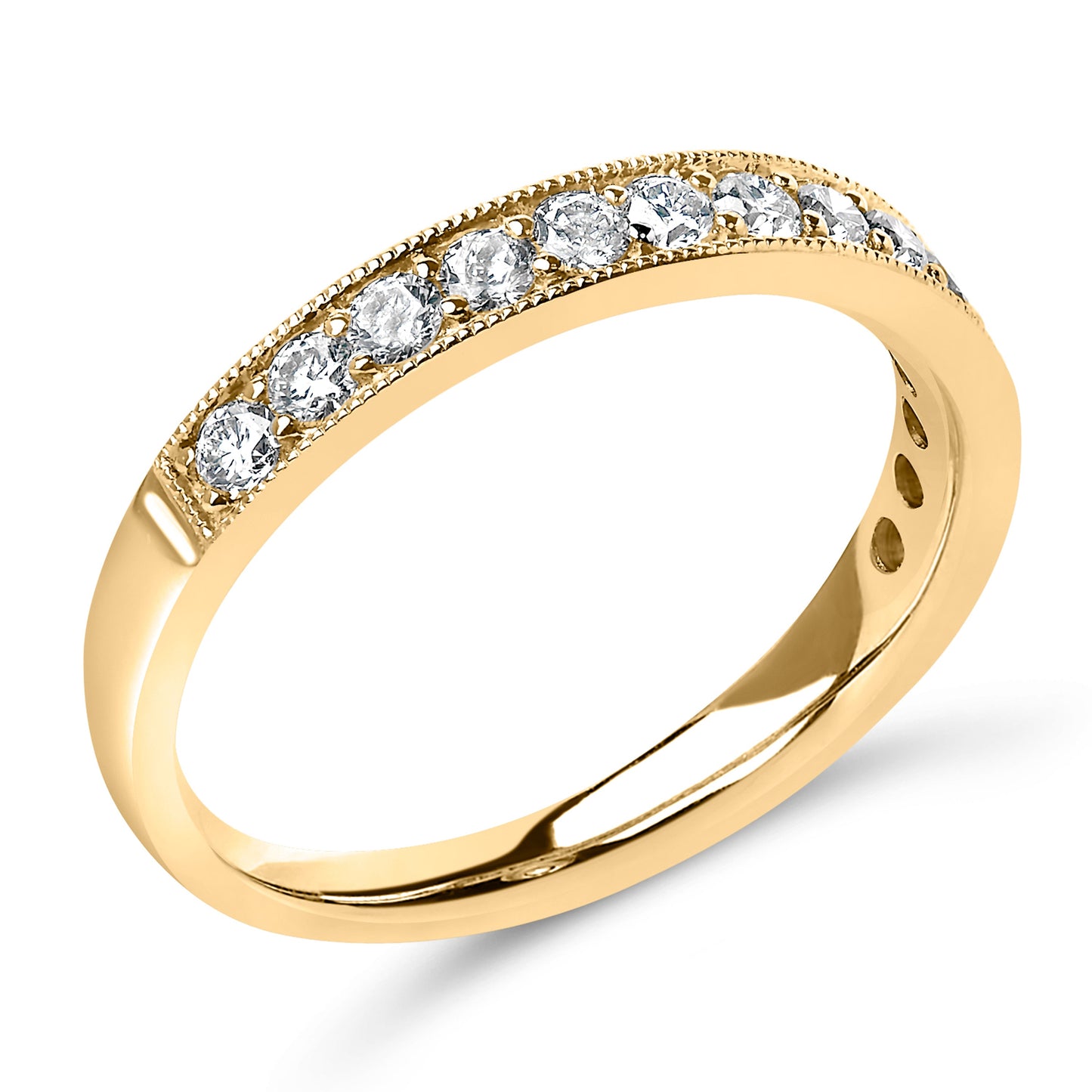 Bague de mariage en or jaune 14K avec diamants ronds de 1/2 Cttw et finition milgrain