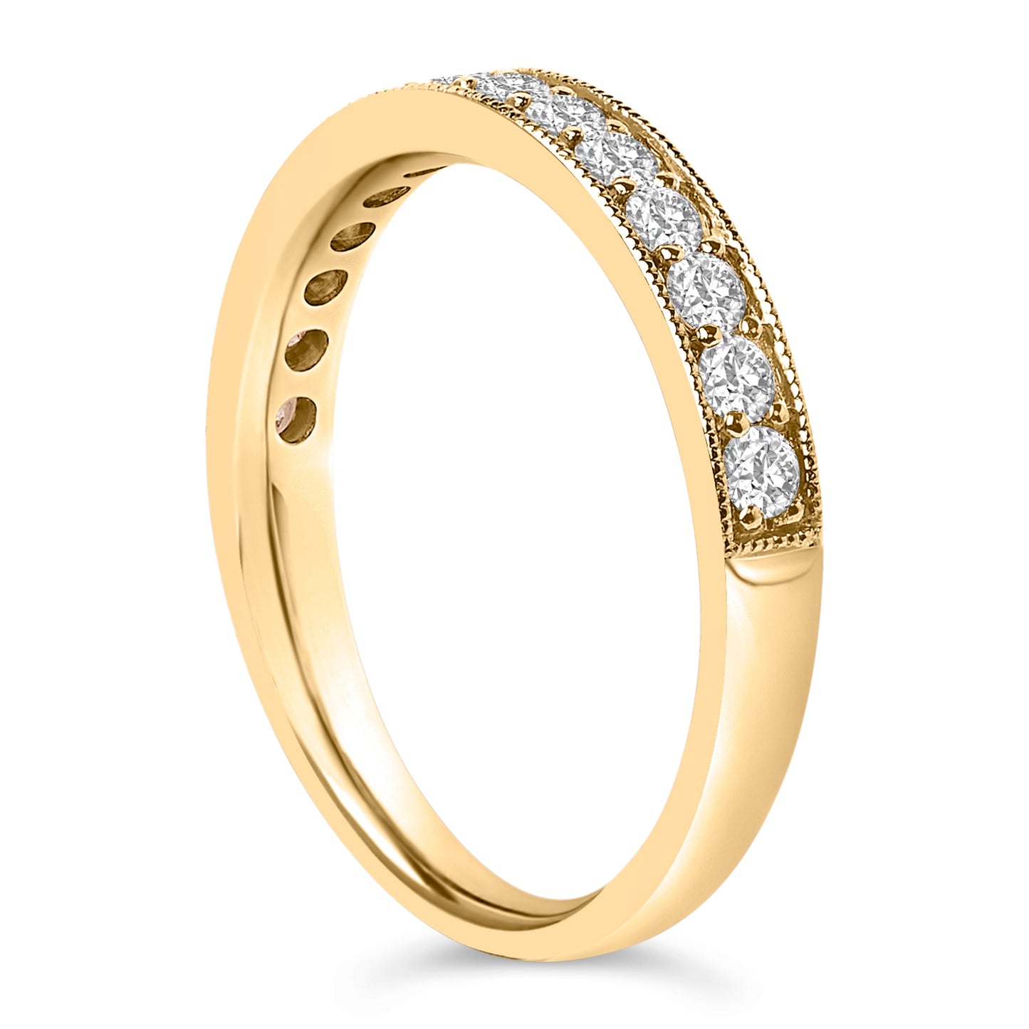 Bague de mariage en or jaune 14K avec diamants ronds de 1/2 Cttw et finition milgrain