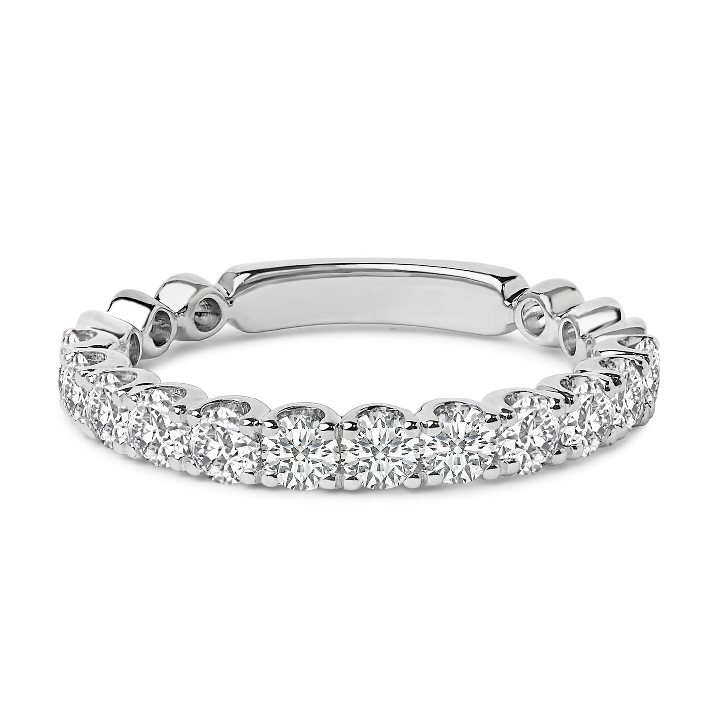 14K White Gold Round Diamond Prong Set Wedding Band