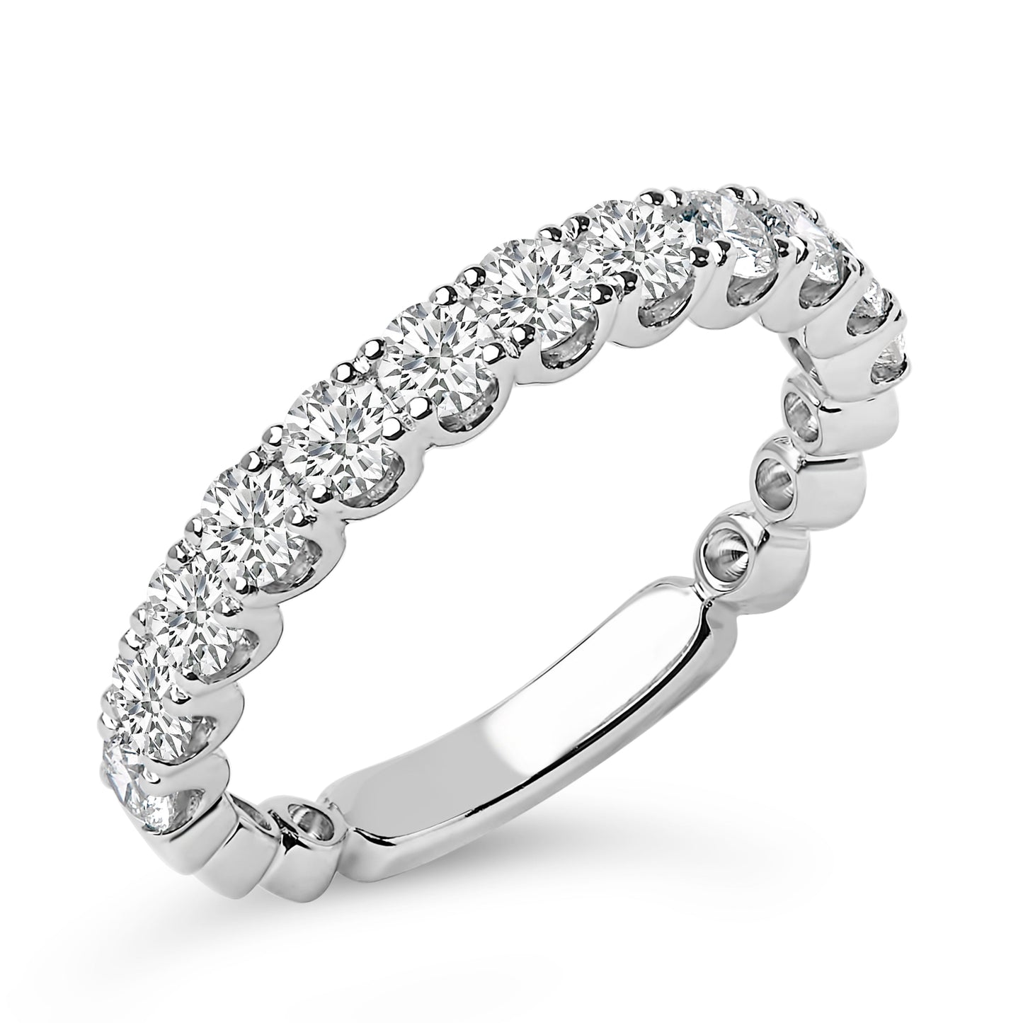 14K White Gold Round Diamond Prong Set Wedding Band