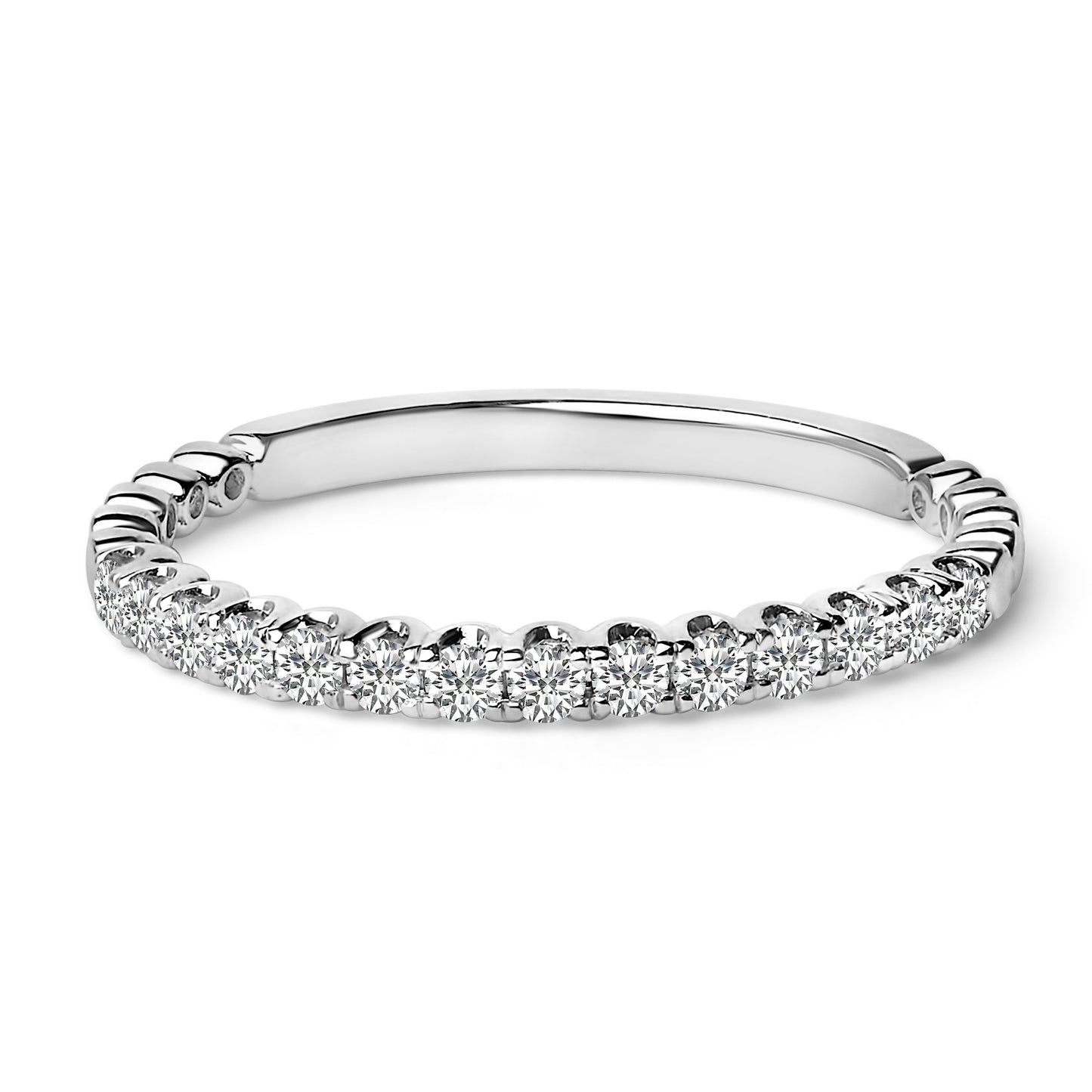 14K White Gold Round Diamond Prong Set Wedding Band
