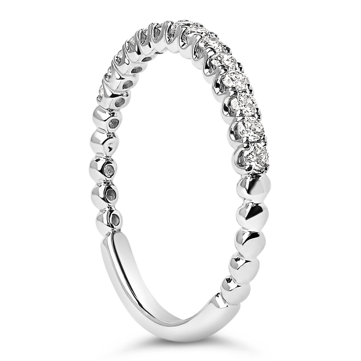 14K White Gold Round Diamond Prong Set Wedding Band