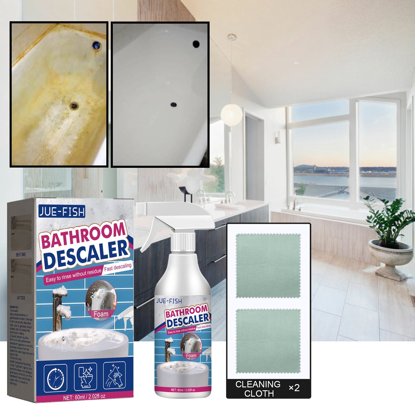 Bathroom Cleaner, Shower Room Glass Scale Cleaner Stainless Steel Wash Basin Bathtub Decontamination - Korvel