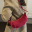 PU Leather Strap Suede Shoulder Bag - Korvel