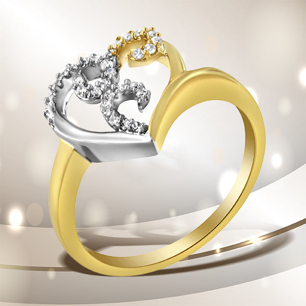 Anillo de Clúster en Forma de Corazón de Diamantes de Oro de Dos Tonos de 10K - Talla 6