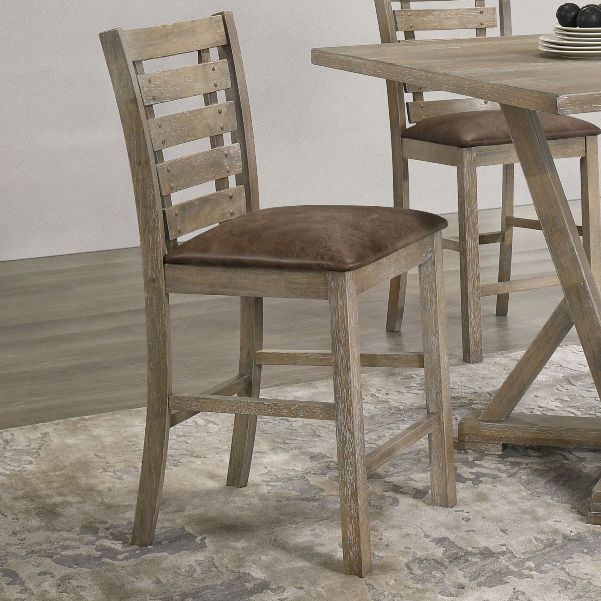 Set of 2 Dining Counter Height Chairs Modern Farmhouse Rustic Look Distressed Design Ladderback Solid Wood - Korvel
