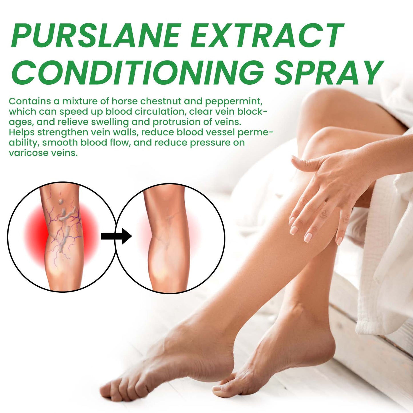 Purslane Extract Conditioning Spray, Repair Earthworm Leg Relieve Leg Soreness Vein Massage Care Spray - Korvel