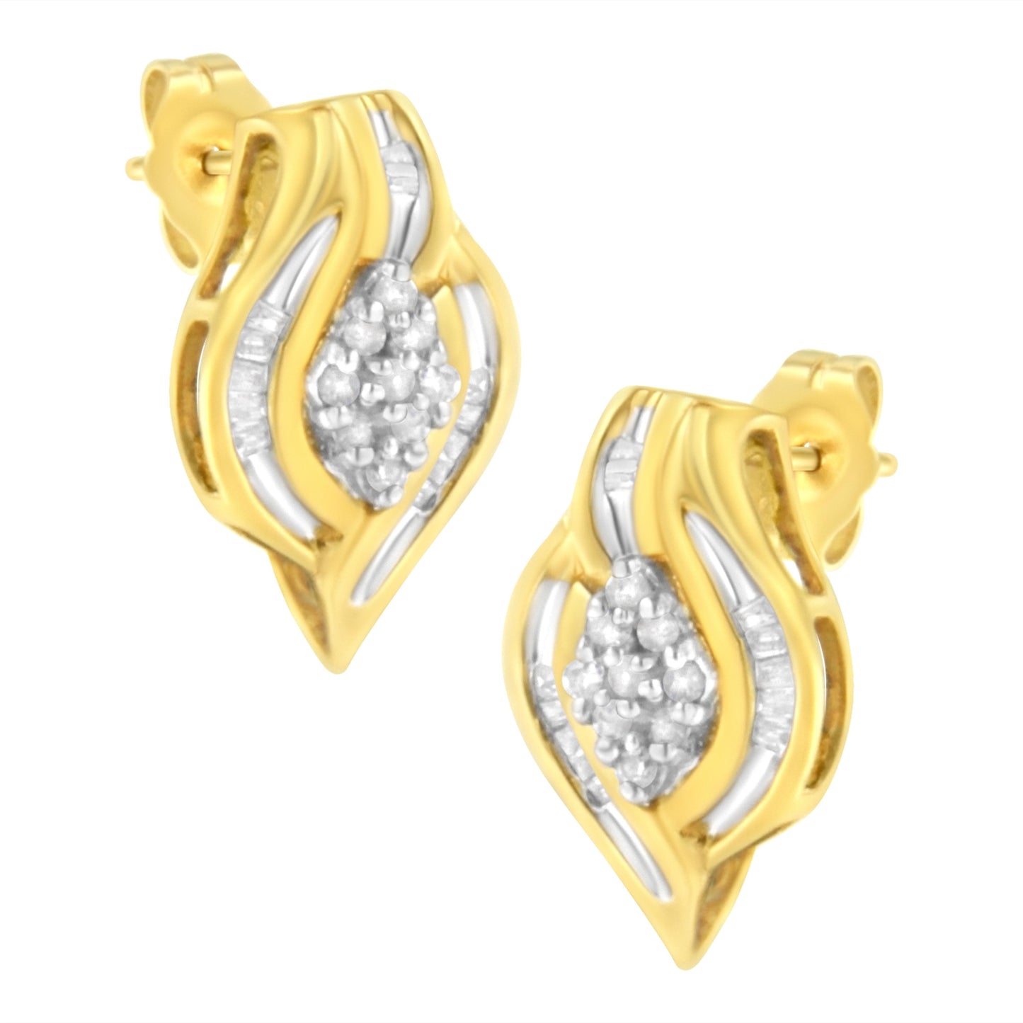 Boucles d'oreilles puces en diamant en cluster taille ronde en or jaune 10K