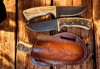Rugged Ranch Cowboy Knife with Antler Handle – 8" Black Powder Coated Blade - Korvel