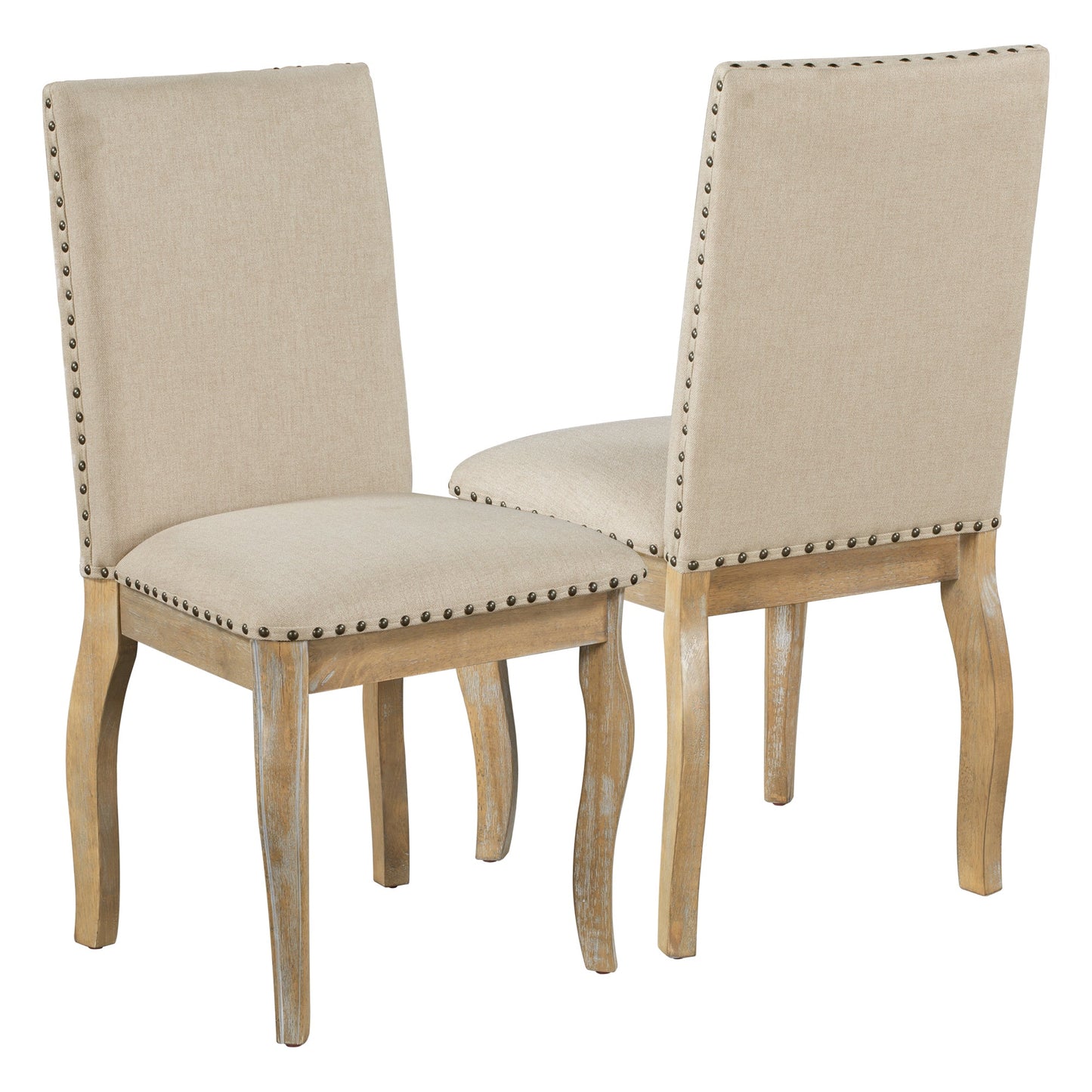 TREXM 5-Piece Farmhouse Dining Table Set Wood Round Extendable Dining Table and 4 Upholstered Dining Chairs (Natural Wood Wash) - Korvel