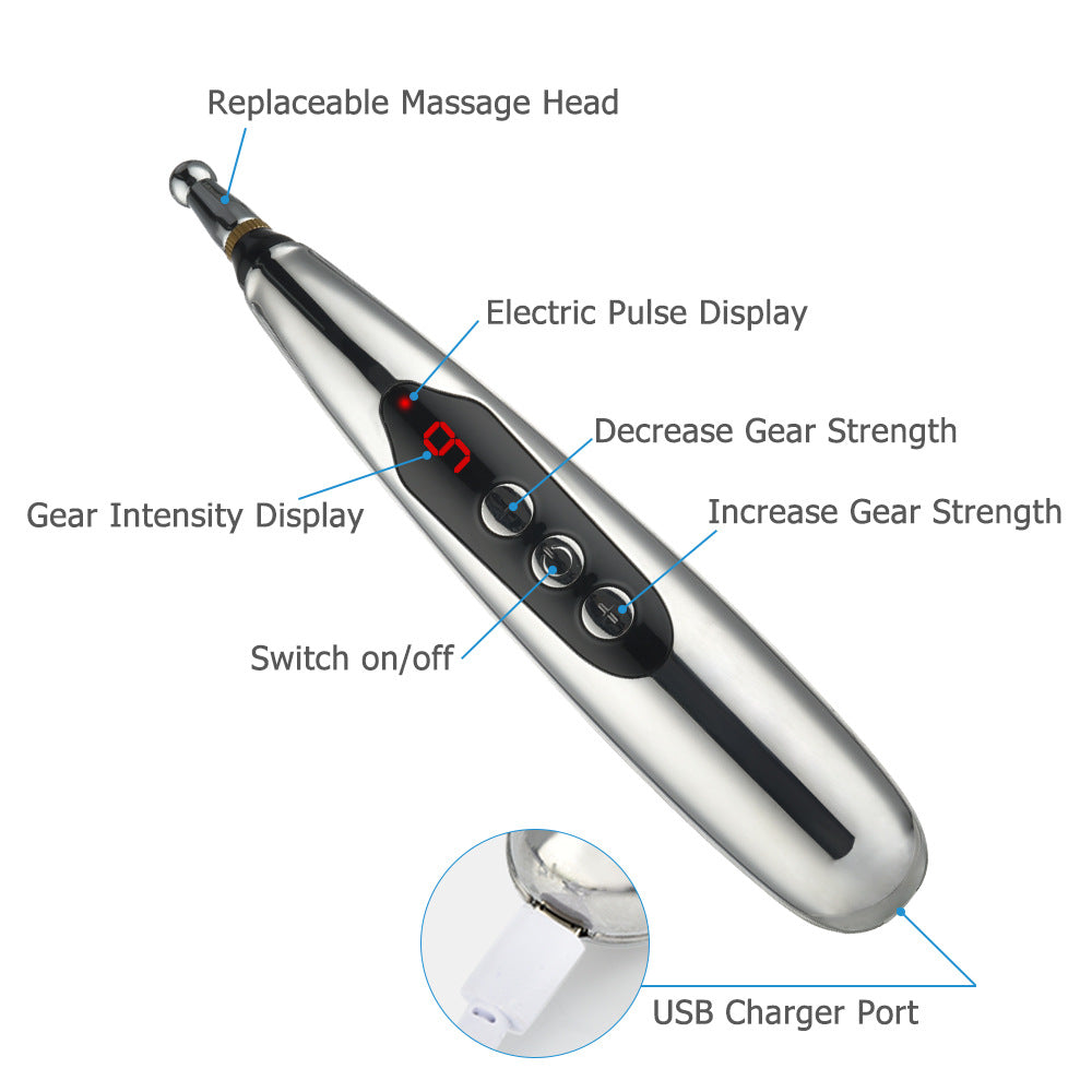 Rechargeable Acupoint Massage Pen 5-Head Meridian Pen Massager Magnetic Therapy Pain Relief Massager - Korvel