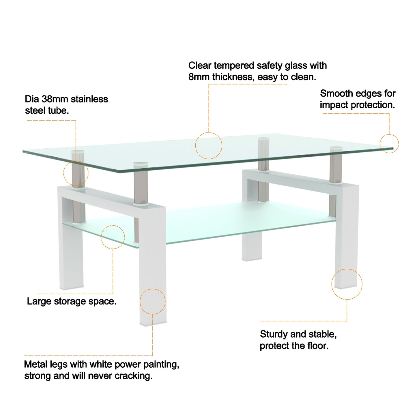 White Coffee Table Clear Coffee Table Modern Side Center Tables for Living Room Living Room Furniture - Korvel